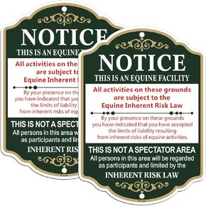Equine Liability Sign - 2 Pack, Statute Horse Barn Stable Farm Sign, 10 x 14 inch Metal Rust Free Aluminum Farm Sign, Weather Resistant, Waterproof, Durable Ink, Easy to Install