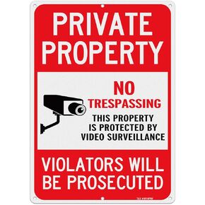 T&R Large No Trespassing Sign Private Property Violators Will Be Prosecuted Metal Sign - 2 Pack - 14 x 10 Inches Rust Free .040 Aluminum Reflective, Weather Resistant, Waterproof, Fade Resistant, 6 Pre-drilled Holes