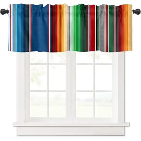 Mexican Serape Valance Curtain, Privacy Window Valances Rod Pocket Drapes Panel for Dormitory, Basement, School, Bedroom, Hotel 54x18inch, Colorful Rainbow Stripes