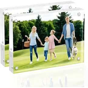 5x7 Acrylic Picture Frames 4 Pack, 20mm Thicker Block Acrylic Frames, Freestanding Clear Picture Frames, Double Sided Magnetic Acrylic Frameless Transparent Gift, Acrylic Photo Frame Desktop Display