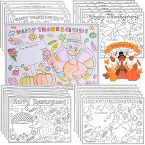【New】 Thanksgiving Placemat for Kid, Table mat Coloring Activity Paper Crafts to Write Thankful List by Children, 20* Sunflower Maple Leaves Pumpkin Gnomes Turkey Give Thanks Placemats for Kid Gift