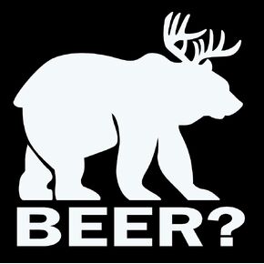 Bear + Deer = Beer? Decal |White | Made in USA by Stick This! | Sticker for Car or Truck Windows, Laptop, Water Bottle, Tablets etc. | 5" x 5" |