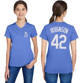 Outerstuff Jackie Robinson Brooklyn Dodgers #42 Youth Girls 7-16 V-Neck Triblend Heathered Player T-Shirt
