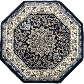 Traditional Octagon Persian 330,000 Point Oriental Area Rug Dark Blue Deir Debwan Design 603 (4 Feet X 4 Feet )