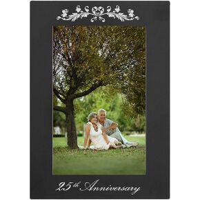 CustomGiftsNow 25th Anniversary - Laser Engraved Anodized Aluminum Hanging/Tabletop Wedding Photo Picture Frame