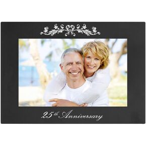 CustomGiftsNow 25th Anniversary - Laser Engraved Anodized Aluminum Hanging/Tabletop Wedding Photo Picture Frame