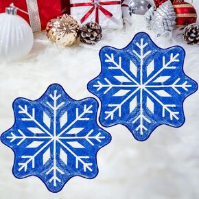 2 Pcs Christmas Snowflake Rugs, 23.15inch Non Slip Blue Snowflake Bathroom Rugs Christmas Snowflake Doormat, Winter Decorative Washable Welcome Floor Mat for Xmas Home Bathroom Carpet Decorations
