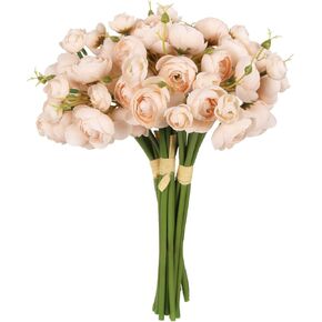 Ranunculus Artificial Flowers, Faux Silk Mini Ranunculus Flowers 21PCS Fake Ranunculus Flowers Bulk Wedding Filler Flowers for DIY Bridal Shower Bouquets Centerpieces Decor(White)