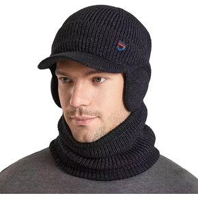 Men Plush Balaclava Hat with Scarf Winter Warm Baseball Beanie Caps Fleece Lined Knitted Skull Ski Masck Hat