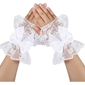 Black Lace Gloves Bow Tea Party Gloves Short Wedding Fingerless Gloves for women 80s Wedding Bridesmaids Banquet Dress Halloween Masquerades Prom Cosplay Funeral Gloves