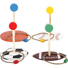 Sports Ring Toss Game for Kids, Sports Party Games Indoor Outdoor Party Yard Family Adults Activity Games Christmas Birthday Gift (8 Rope Rings,4 Ball Bases)