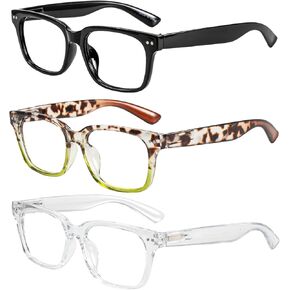 AEZUNI 3 Pairs Stylish Reading Glasses Women Cute Large Frame Readers Spring Hinge 1.0 1.5 2.0 2.5 3.0 3.5 4.0 5.0 6.0