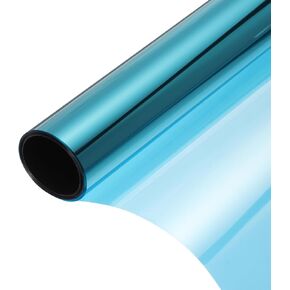 HARFINGTON Reflective Window Film One Way Daytime Mirror Privacy Film Sun Block Explosion-Proof PET Material Glass Paper Door Covering Stickers, Light Blue Silver 11.8" x6.5'