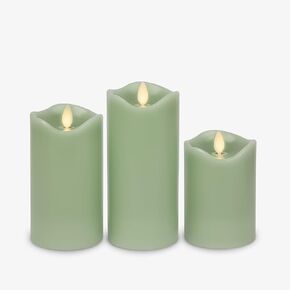 Matchless Candle Co. by Luminara Set of 3 (3" x 4.5",5.5",6.5") Flameless LED Flickering Battery Candle Moving Flame Pillar, Melted Edge, Real Wax Smooth Finish (Unscented)