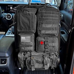 Universal Tactical Vehicle Seat Back Organizer with 5 Detachable Molle Pouch, Medical Pouch Water Bottle Pouch, 3 Different Size Admin Panel Storage Bag with Multi-Pocket