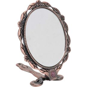 HEALLILY Mens Metal Wallets Vintage Handheld Mirror Foldable Single Sided Makeup Mirror Antique Embossed Flower Hand Holding Mirror for Women Ladies Color Pocket Mirror