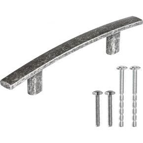 Ilyapa Antique Iron Kitchen Cabinet Handles - 3 Inch Hole Center Curved Bar Pulls - 10 Pack of Kitchen Cabinet Hardware