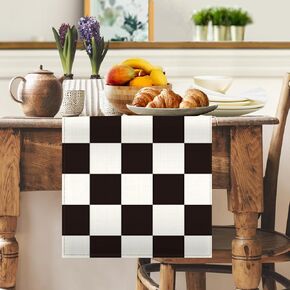 Black and White Checkered Table Runners 72 Inches Long Checkerboard Table Runner for Racing Party Supply Home Dining Anniversary Birthday Summer Linen Textured Table Decorations