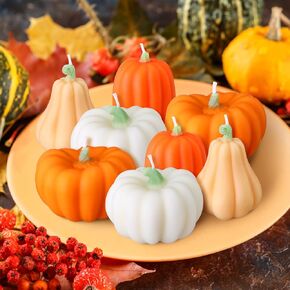 8 Pcs Fall Pumpkin Shaped Candles Thanksgiving Scented Candles Pumpkin Tealight Candles Home Decor Handmade Soy Wax White Orange Candles for Home Table Bedroom Bathroom Decorations Party