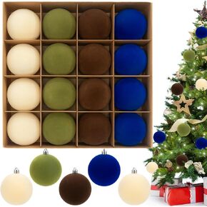3.15" Green Velvet Christmas Ball Ornaments Set, 16 pcs Flocked Green Xmas Tree Decoration, Large Shatterproof Decorative Hanging Balls for Party Holiday Wreath Garland Home Décor
