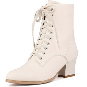 Black Chunky Mid Heel Lace Up Short Ankle Boots for Women Side Zipper Victorian Booties
