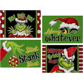 Seliem Christmas Merry Whatever Placemats Set of 4, Xmas Stink Stank Stunk Dining Table Place Mats Home Kitchen Decor, HO Resting Face Winter Holiday Decoration 12 x 18 Inch