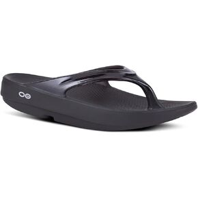 OOFOS Women's OOlala Thong Flip-Flip Sandals - Post Exercise Active Sport Lightweight Recovery Footwear - Reduces Stress on Feet, Joints & Back - Machine Washable (Classic Black,