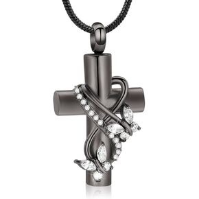 memorial jewelry Cremation Jewelry For Ashes Pendant Necklaces - Butterfly Cross Urn Necklace With Crystal Butterfly Minicremation