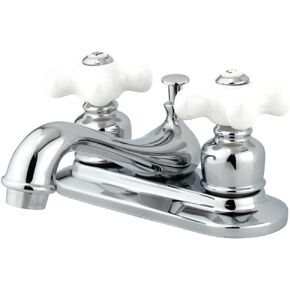 Elements of Design EB601PX Procelain Center Lavatory Faucet with Porcelain Cross Handle, 4", Polished Chrome