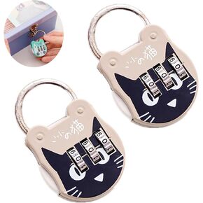 Cute Cat Combination Lock for Locker, 2 Pcs Travel Locks for Luggage Backpack Locks Zipper Small Combination Lock for Student Dormitory, Padlocks and Hasps, Combination Padlocks, Grey