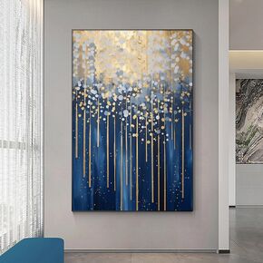 Blue Gold Abstract Wall Art Navy Blue Canvas Art Modern Abstract Painting Navy Blue Abstract Art Print Gold Foil Artwork Blue And Gold Pictures Blue Gold Gray Canvas Living Room 16x24inch No Frame
