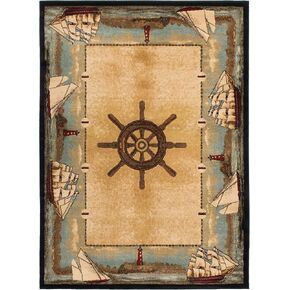 Rug Empire Coastal Sailboat Area Rug Blue 5'3" W x 7'3" L