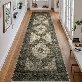 LIVEBOX Oriental Hallway Runner Rug, 2.5x8 Terracotta Washable Runners, Non-Slip Soft Boho Kitchen Rug Runner Non-Skid Vintage Floor Runner for Entrance Laundry Bathroom