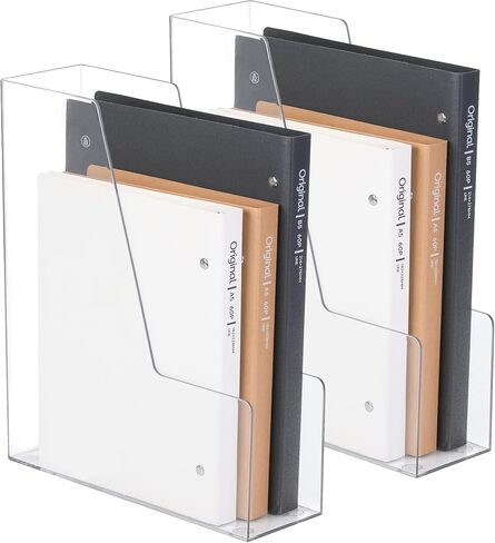 Vertical File Holder, PET Desk Organizer and Storage Bins Holding for Magazines, Binders, Notebooks, Envelopes, Papers, Multi-purpose Plastic Document Organizer for Home Office, Black, 4 Pack in Kuwait