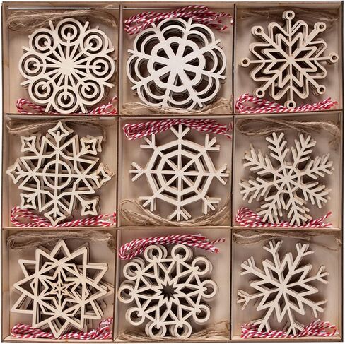JOIEDOMI 36 Pcs Snowflake Wooden Christmas Ornaments Hanging Ornaments for Christmas Tree Decoration, Indoor/Outdoor Holidays, Party Decoration, Tree Ornaments in Saudi Arabia
