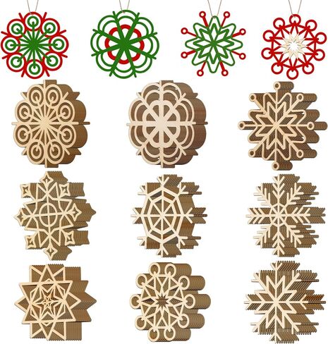 JOIEDOMI 36 Pcs Snowflake Wooden Christmas Ornaments Hanging Ornaments for Christmas Tree Decoration, Indoor/Outdoor Holidays, Party Decoration, Tree Ornaments in Saudi Arabia