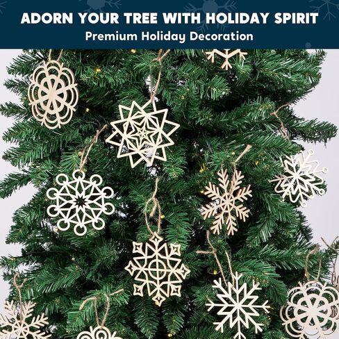 JOIEDOMI 36 Pcs Snowflake Wooden Christmas Ornaments Hanging Ornaments for Christmas Tree Decoration, Indoor/Outdoor Holidays, Party Decoration, Tree Ornaments in Saudi Arabia