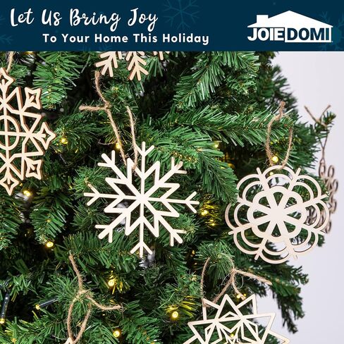 JOIEDOMI 36 Pcs Snowflake Wooden Christmas Ornaments Hanging Ornaments for Christmas Tree Decoration, Indoor/Outdoor Holidays, Party Decoration, Tree Ornaments in Saudi Arabia