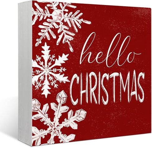 Mtrgdn Hello Christmas Signs for Home Decor,Christmas Snowflake Decorations Indoor for Table Wood Box Sign, Wooden Sign Desk Decor for Bedroom Living Room,Christmas Gifts for Women in Saudi Arabia