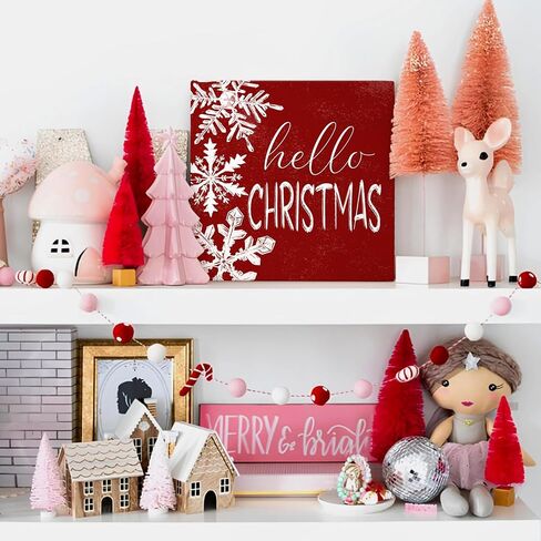 Mtrgdn Hello Christmas Signs for Home Decor,Christmas Snowflake Decorations Indoor for Table Wood Box Sign, Wooden Sign Desk Decor for Bedroom Living Room,Christmas Gifts for Women in Saudi Arabia