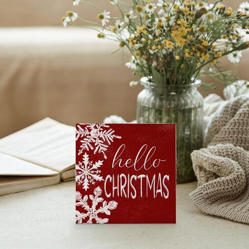 Mtrgdn Hello Christmas Signs for Home Decor,Christmas Snowflake Decorations Indoor for Table Wood Box Sign, Wooden Sign Desk Decor for Bedroom Living Room,Christmas Gifts for Women in Saudi Arabia