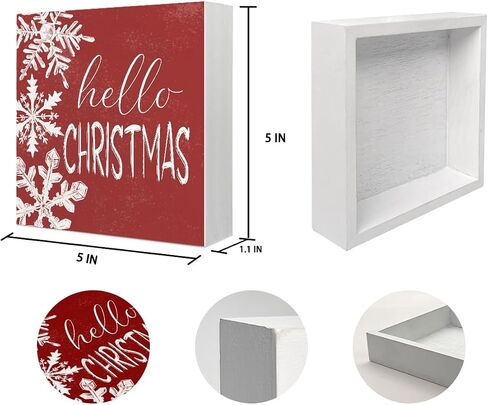 Mtrgdn Hello Christmas Signs for Home Decor,Christmas Snowflake Decorations Indoor for Table Wood Box Sign, Wooden Sign Desk Decor for Bedroom Living Room,Christmas Gifts for Women in Saudi Arabia