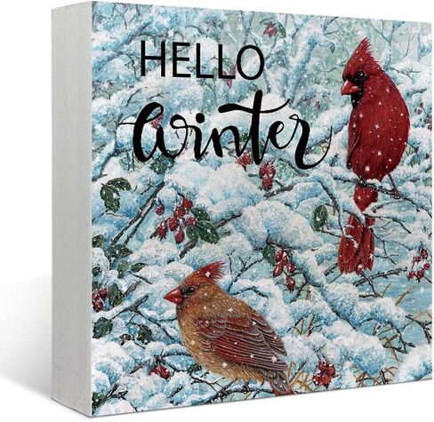 Mtrgdn Hello Christmas Signs for Home Decor,Christmas Snowflake Decorations Indoor for Table Wood Box Sign, Wooden Sign Desk Decor for Bedroom Living Room,Christmas Gifts for Women in Kuwait