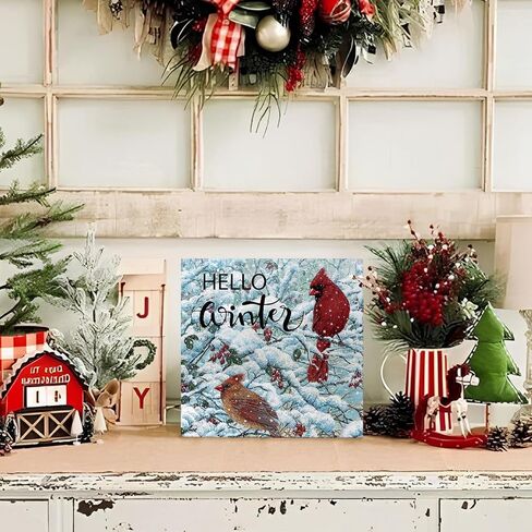 Mtrgdn Hello Christmas Signs for Home Decor,Christmas Snowflake Decorations Indoor for Table Wood Box Sign, Wooden Sign Desk Decor for Bedroom Living Room,Christmas Gifts for Women in Kuwait