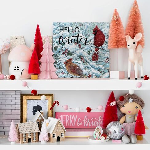 Mtrgdn Hello Christmas Signs for Home Decor,Christmas Snowflake Decorations Indoor for Table Wood Box Sign, Wooden Sign Desk Decor for Bedroom Living Room,Christmas Gifts for Women in Kuwait