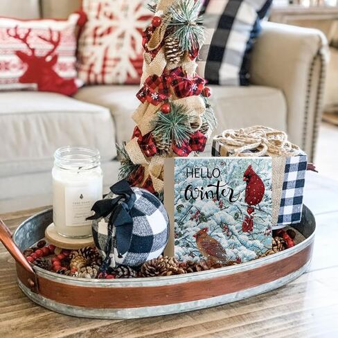 Mtrgdn Hello Christmas Signs for Home Decor,Christmas Snowflake Decorations Indoor for Table Wood Box Sign, Wooden Sign Desk Decor for Bedroom Living Room,Christmas Gifts for Women in Kuwait