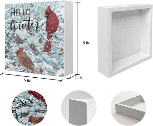 Mtrgdn Hello Christmas Signs for Home Decor,Christmas Snowflake Decorations Indoor for Table Wood Box Sign, Wooden Sign Desk Decor for Bedroom Living Room,Christmas Gifts for Women in Kuwait