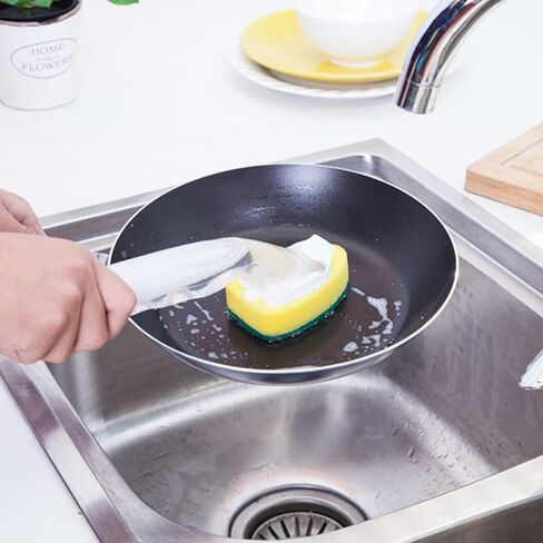 عصا الأطباق تعيد ملء رؤوس الإسفنج مغلفة بشكل فردي، رأس بديل لإسفنجة غسيل الأطباق الثقيلة، مناديل تنظيف مناديل تنظيف، 15 عبوة مع مقبض 2 قطعة لتنظيف المطبخ in Kuwait