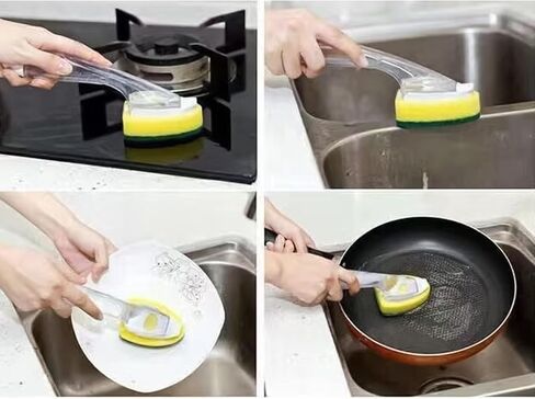 عصا الأطباق تعيد ملء رؤوس الإسفنج مغلفة بشكل فردي، رأس بديل لإسفنجة غسيل الأطباق الثقيلة، مناديل تنظيف مناديل تنظيف، 15 عبوة مع مقبض 2 قطعة لتنظيف المطبخ in Kuwait