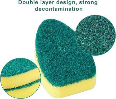 عصا الأطباق تعيد ملء رؤوس الإسفنج مغلفة بشكل فردي، رأس بديل لإسفنجة غسيل الأطباق الثقيلة، مناديل تنظيف مناديل تنظيف، 15 عبوة مع مقبض 2 قطعة لتنظيف المطبخ in Kuwait